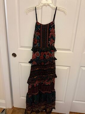 FARM Rio Black Maxi Dress with Red & Teal Floral Print